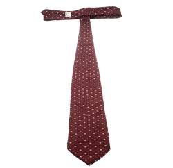 Pre Owned Dunhill Burgundy Geometric Printed Silk Traditional Tie