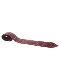 Pre Owned Dunhill Burgundy Geometric Printed Silk Traditional Tie