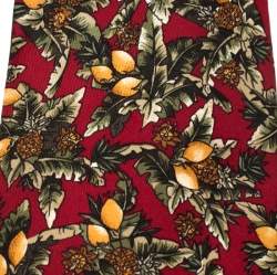 Pre Owned Dunhill Vintage Burgundy Printed Silk Traditional Tie