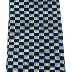 Pre Owned Dunhill Blue Animal Print Silk Checkered Traditional Tie