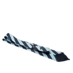 Dunhill Blue Silk Linen Striped Denim Pattern Tie 