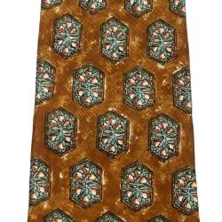 Dunhill Mustard Yellow Hexagon Printed Silk Traditional Tie