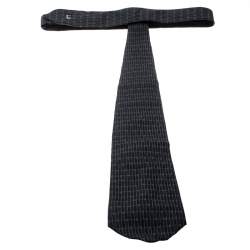 Dunhill Black and Grey Grid Pattern Silk Jacquard Tie 