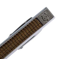 Pre Owned Dunhill Brown Textured Wooden Inlay Silver Tone Tie Bar Clip