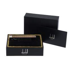 Pre Owned Dunhill Brown Textured Wooden Inlay Silver Tone Tie Bar Clip