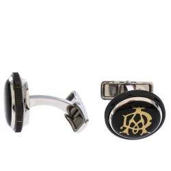 Pre Owned Dunhill Gear Logo Black Resin Stainless Steel Cufflinks