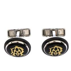 Pre Owned Dunhill Gear Logo Black Resin Stainless Steel Cufflinks