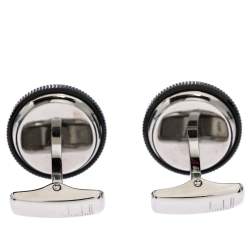 Pre Owned Dunhill Gear Logo Black Resin Stainless Steel Cufflinks