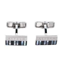 Pre Owned Dunhill Striped Mother of Pearl Inlay Sterling Silver Cufflinks