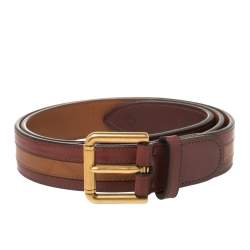 Dunhill Burgundy/Brown Stripe Leather Classic Belt 97CM