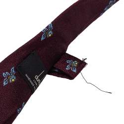 Pre Owned Dunhill Burgundy Floral Jacquard Silk Classic Tie