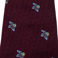 Pre Owned Dunhill Burgundy Floral Jacquard Silk Classic Tie