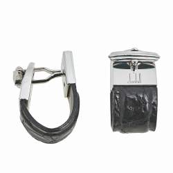 Dunhill Black Leather & Silver Wrap Around Cufflinks