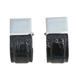 Dunhill Black Leather & Silver Wrap Around Cufflinks