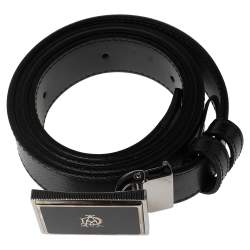 Pre Owned Dunhill Black Leather Logo Plague Belt 107CM