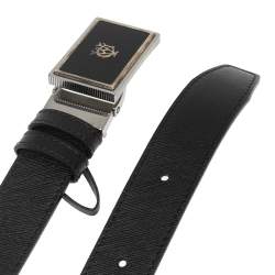 Pre Owned Dunhill Black Leather Logo Plague Belt 107CM