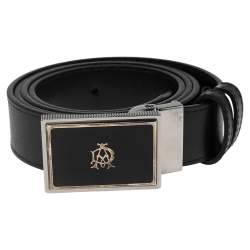 Pre Owned Dunhill Black Leather Logo Plague Belt 107CM