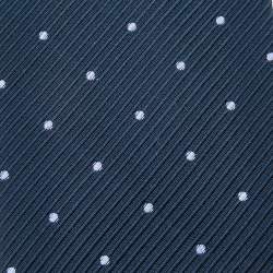 Pre Owned Alfred Dunhill Navy Blue Polka Dot Pattern Silk Jacquard Tie