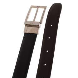 Dunhill Dark Brown/Black Leather Reversible Buckle Belt 