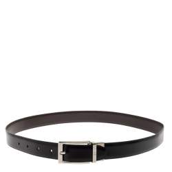 Dunhill Dark Brown/Black Leather Reversible Buckle Belt 