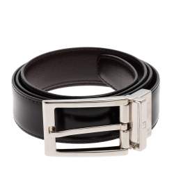Dunhill Dark Brown/Black Leather Reversible Buckle Belt 