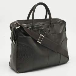 Pre Owned Dunhill Cacao Leather Double Gusset Briefcase