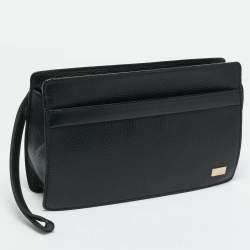 Pre Owned Dunhill Black Leather Zip Wristlet Pouch