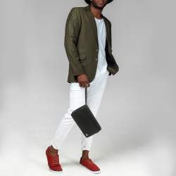 Pre Owned Dunhill Black Leather Zip Wristlet Pouch