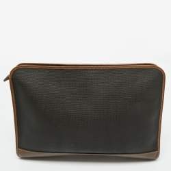 Pre Owned Dunhill Black/Brown Coated Canvas and Leather Document Pouch