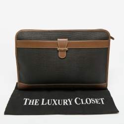 Pre Owned Dunhill Black/Brown Coated Canvas and Leather Document Pouch