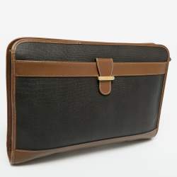 Pre Owned Dunhill Black/Brown Coated Canvas and Leather Document Pouch