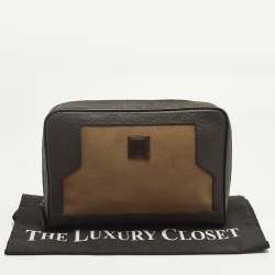 Pre Owned Dunhill Brown Canvas and Leather Logo Zip Pouch