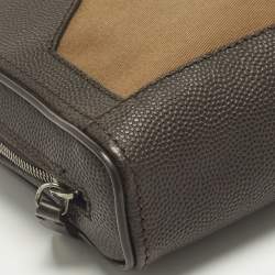 Pre Owned Dunhill Brown Canvas and Leather Logo Zip Pouch