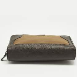 Pre Owned Dunhill Brown Canvas and Leather Logo Zip Pouch