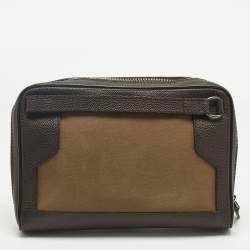 Pre Owned Dunhill Brown Canvas and Leather Logo Zip Pouch