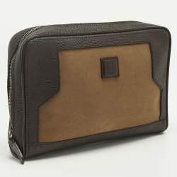 Pre Owned Dunhill Brown Canvas and Leather Logo Zip Pouch