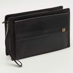 Pre Owned Dunhill Black Wristlet Leather Zip Pouch