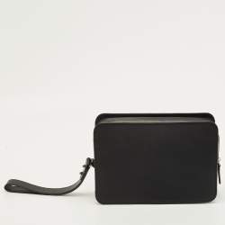 مملوكة مسبقًا Dunhill Black Leather Zip Wristlet Pouch