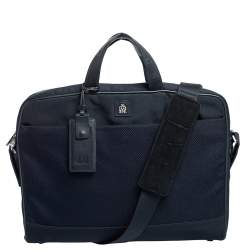 Dunhill Navy Blue Fabric and Leather Trim Briefcase 
