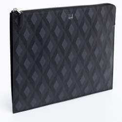 Dunhill Black/Grey Cadogan Leather Top Zip Document Pouch