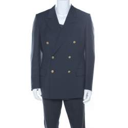 Dunhill Charcoal Grey Wool & Silk Blend Double Breasted Blazer L