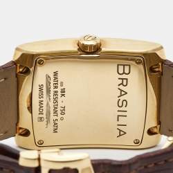 Ebel Silver 18K Yellow Gold Alligator Leather Brasilia 1215618 Men's Wristwatch 32.50 mm