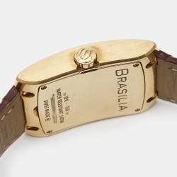 Ebel Silver 18K Yellow Gold Alligator Leather Brasilia 1215618 Men's Wristwatch 32.50 mm