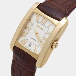 Ebel Silver 18K Yellow Gold Alligator Leather Brasilia 1215618 Men's Wristwatch 32.50 mm