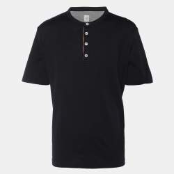 Pre Owned Eleventy Navy Blue Jersey Henley T-Shirt XL