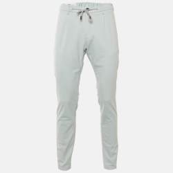 Pre Owned Eleventy Pale Blue Cotton Blend Drawstring Trousers L