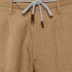 Pre Owned بنطالون إليفنتي كتان كاكي برباط مقاس متوسط