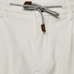 Pre Owned Eleventy White Cotton Blend Drawstring Trousers L