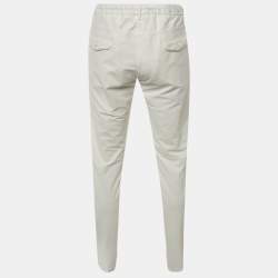 Pre Owned Eleventy White Cotton Blend Drawstring Trousers L