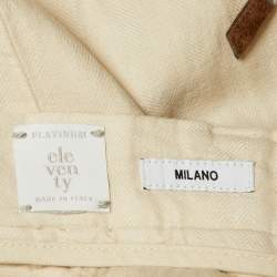 Pre Owned بنطلون إليفنتي كتان بيج برباط مقاس كبير 